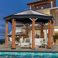 Outdoor Galvanized Steel Roof Gazebo Pergola with Privacy Curtains and Nettings N338937