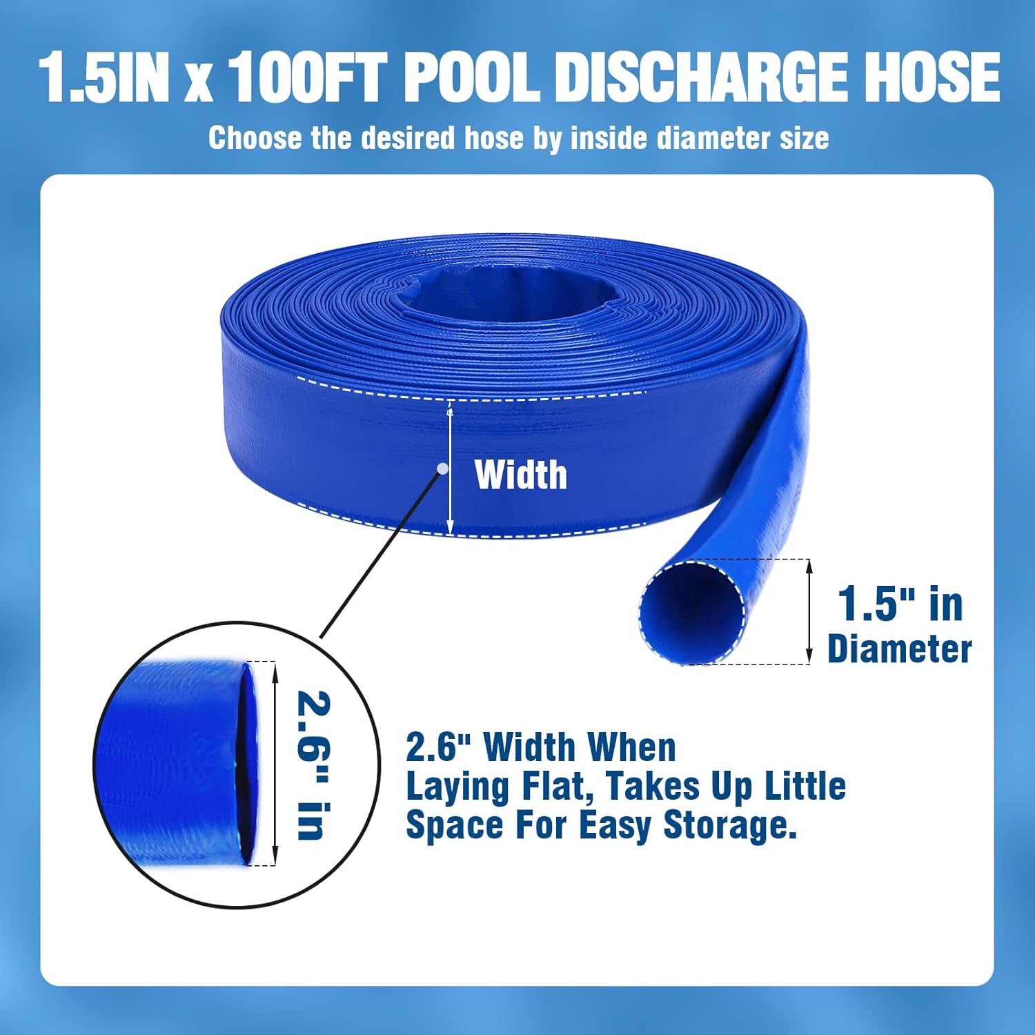 Heavy Duty Reinforced Lay Flat Discharge Hose, 1.5 Dia x 100 ft, Pack of 2 S9929