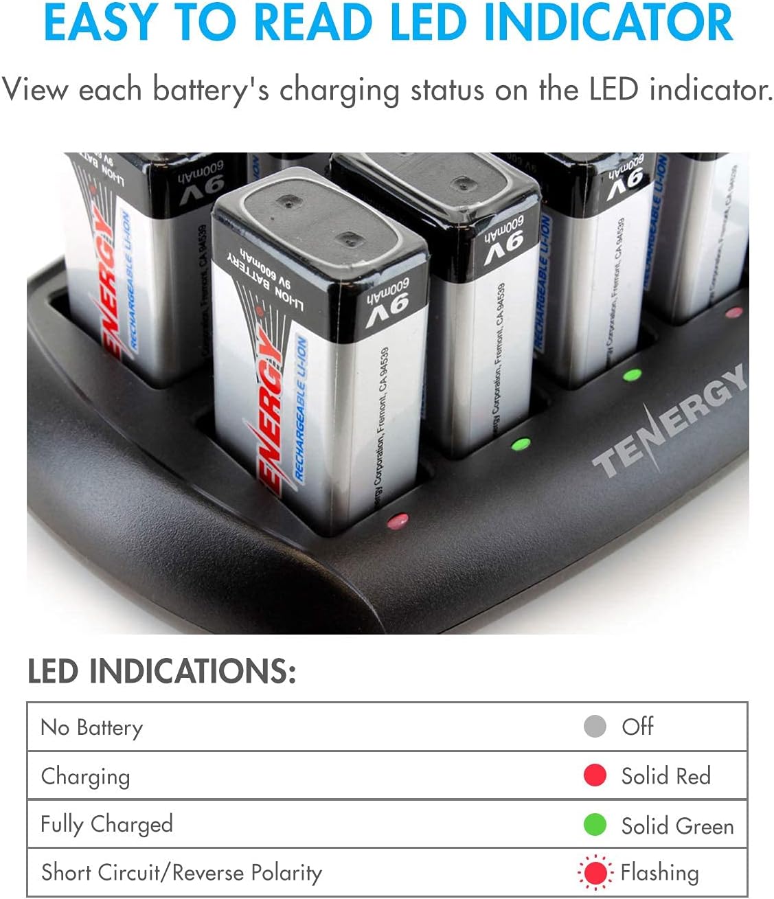 9V Rechargeable Batteries 600mAh 10PCS with 10-Slot Charger N796