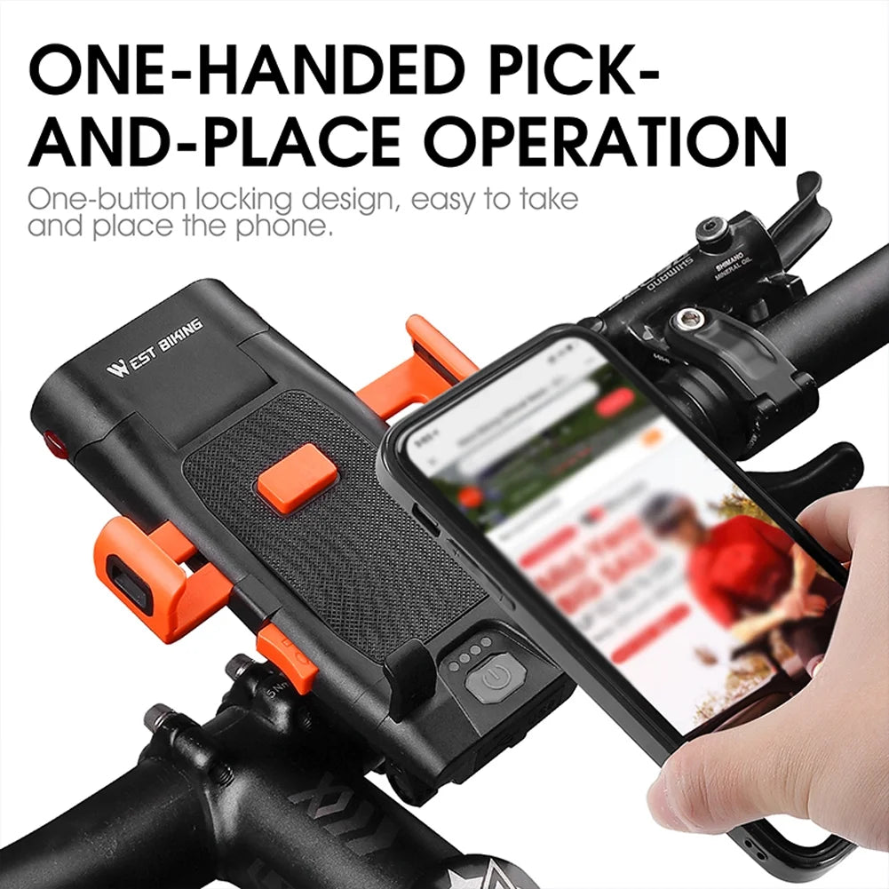 5in1 Bike Front Bracket Lamp Horn Mobilephone Holder Warning Bell Powerbanks USB Rechargeable Cycling Accessories B14213