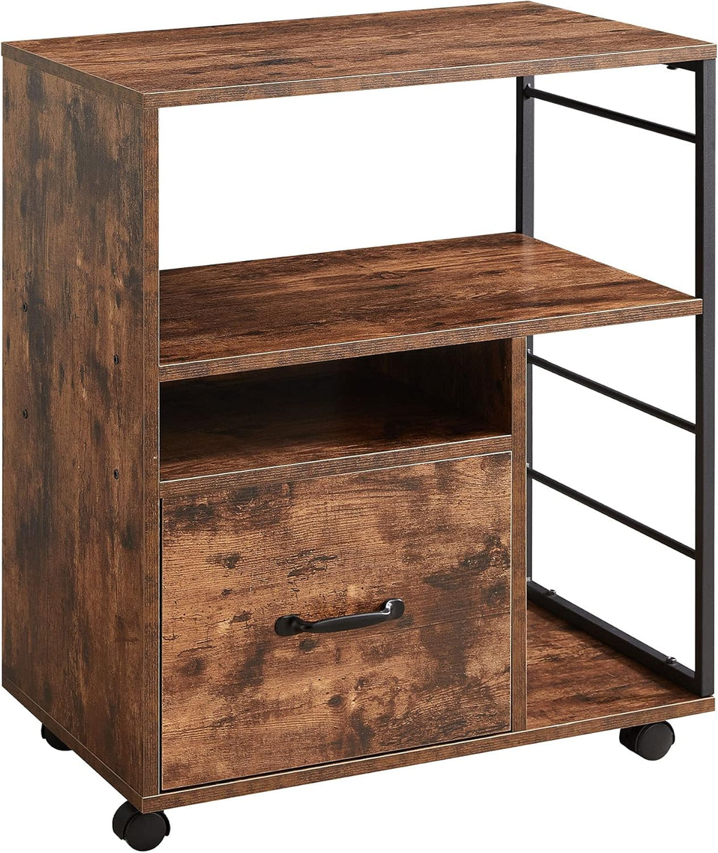 Rustic Brown File Cabinet with Drawer and Open Storage Shelves G4168