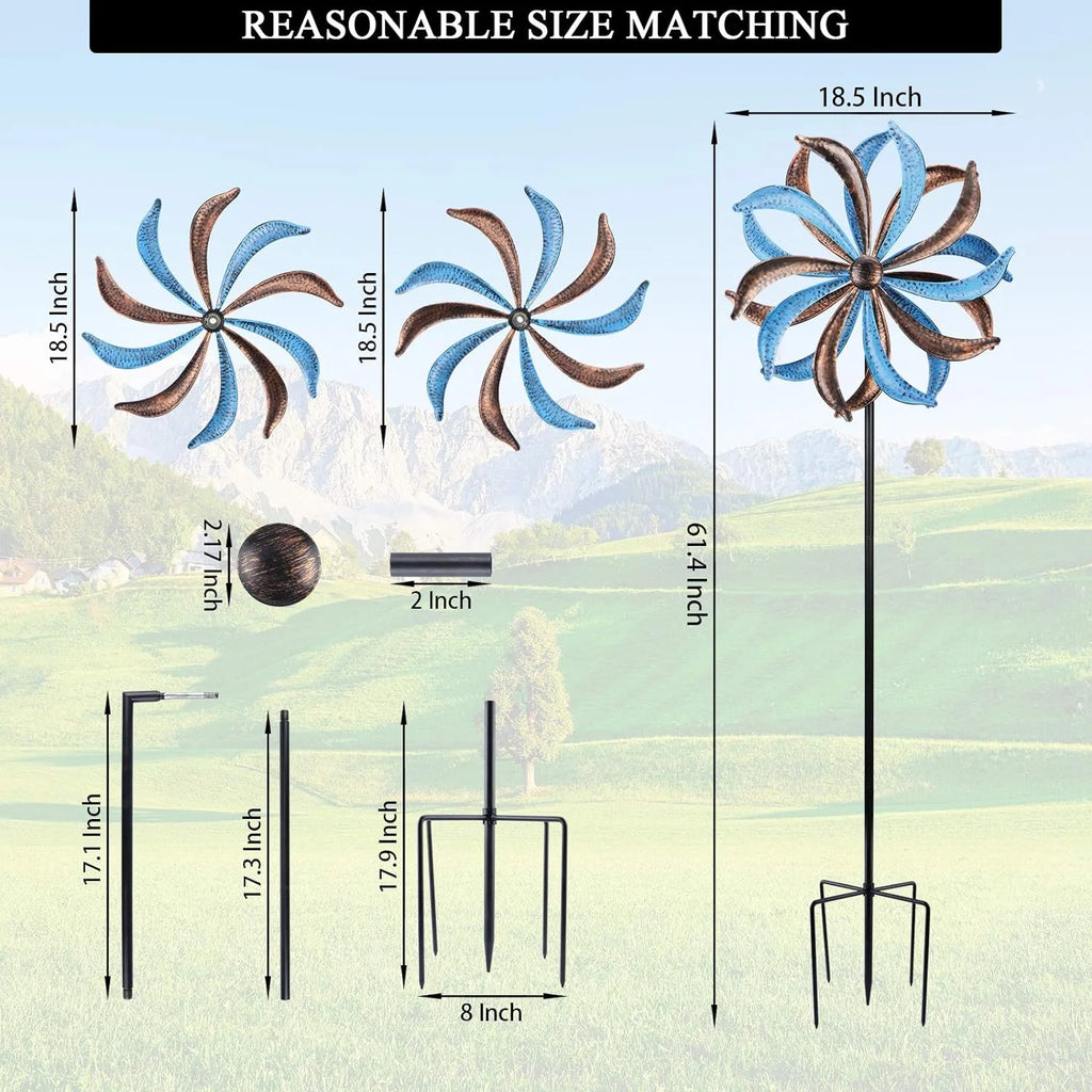 Blue Flower Metal Stake Wind Spinner K64342