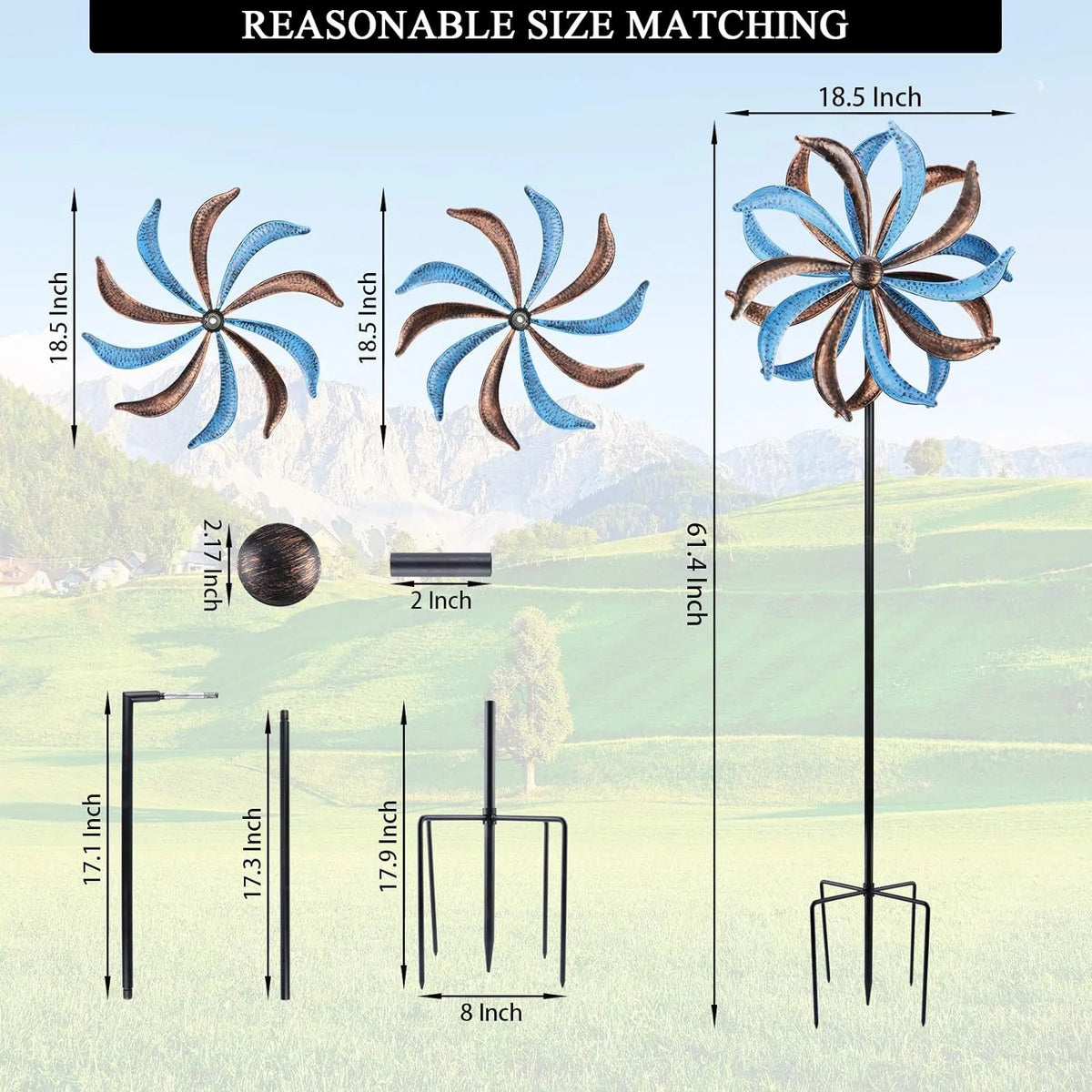 Blue Flower Metal Stake Wind Spinner K64342
