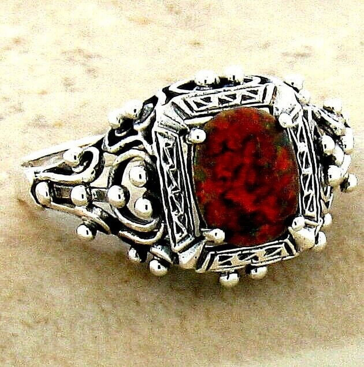 Lab Red Fire Opal Ring V65583