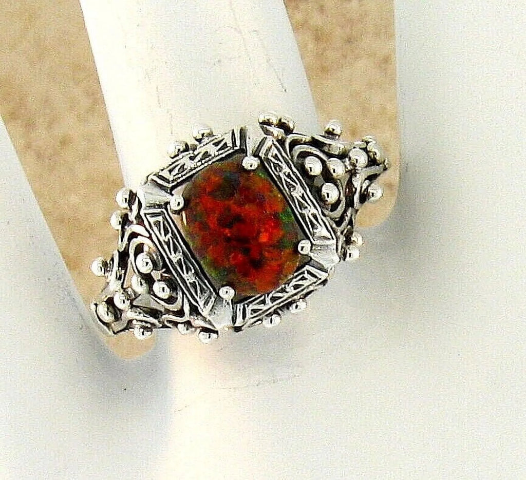 Lab Red Fire Opal Ring V65583
