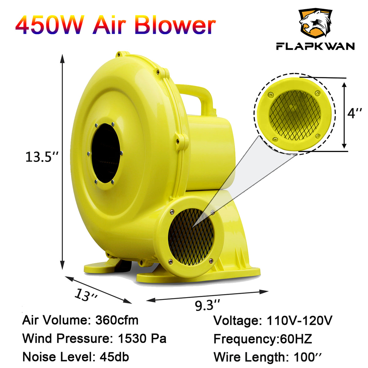 450W/0.6HP Inflatable Bouncer Blower Air Pump Fan N474672