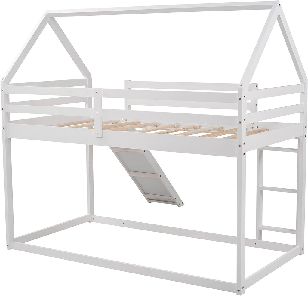 White Wood Buk Bed With Slide U728