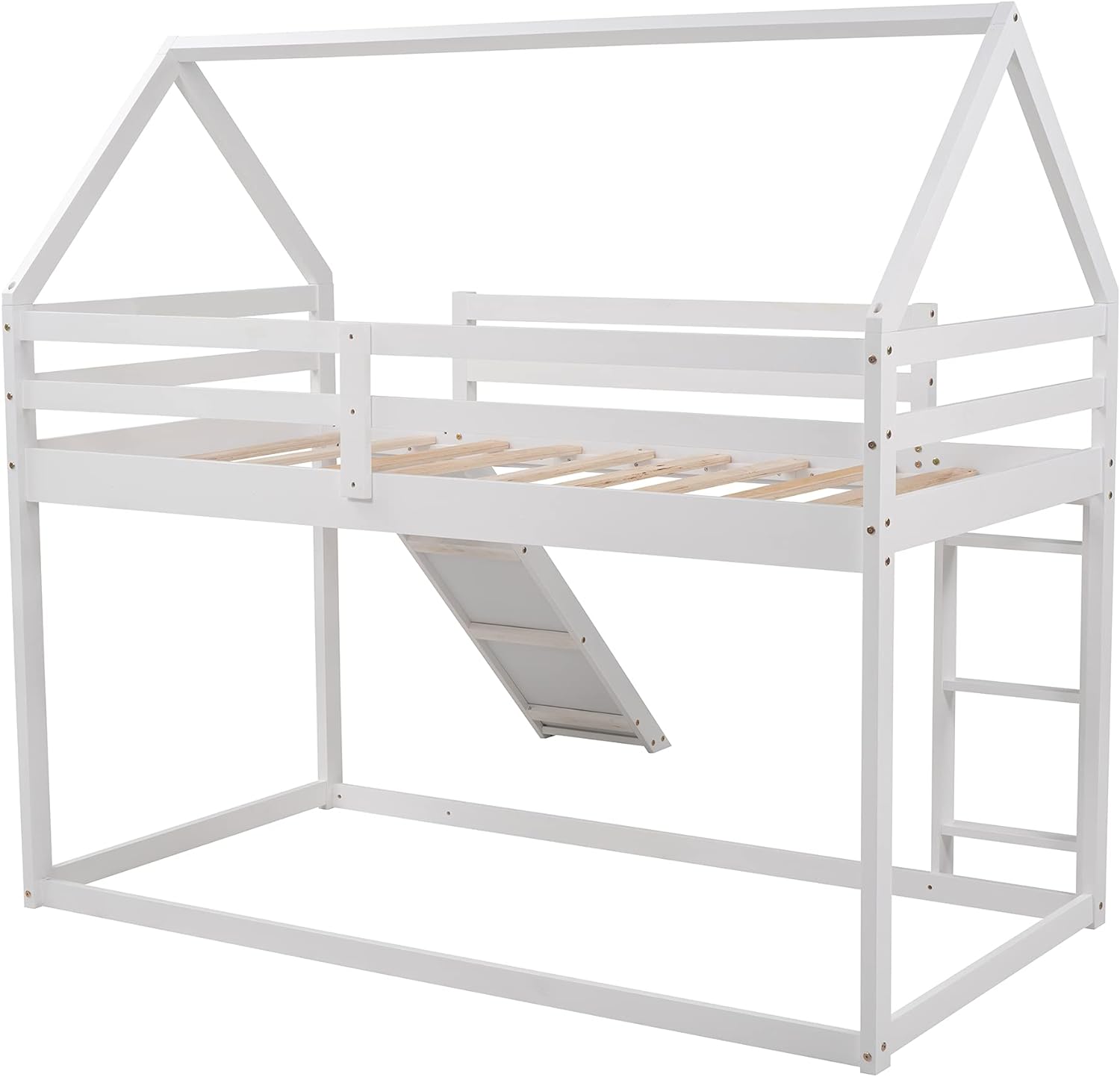 White Wood Buk Bed With Slide U728