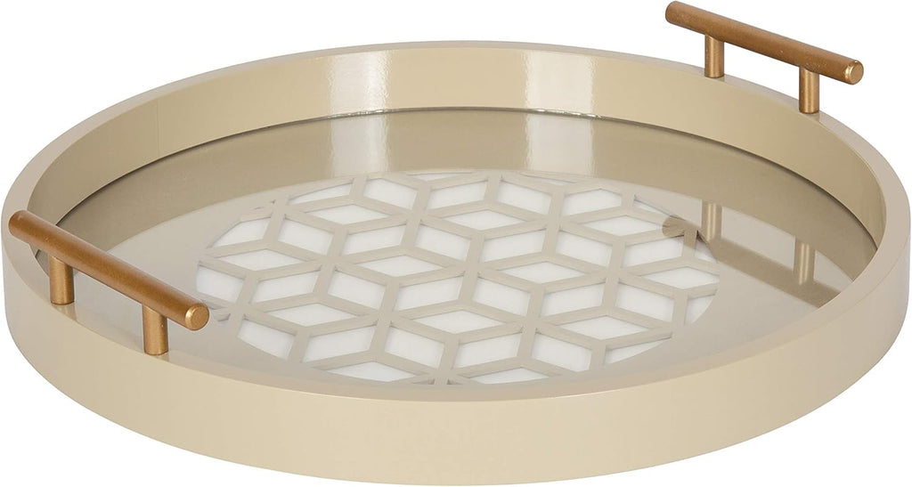 Navy and Gold Round Decorative Tray with Metal Handles M502235