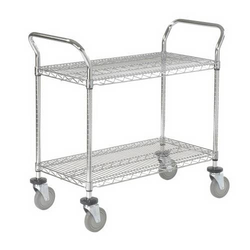 Chrome 2 Shelf Utility Cart with Polyurethane Casters M792
