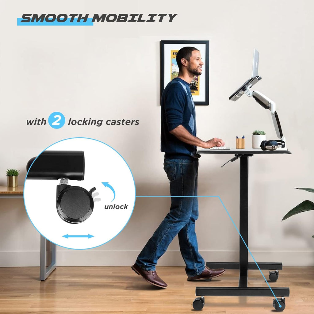 Rolling Laptop Desk with Locking Casters, Adjustable Height, Black N705