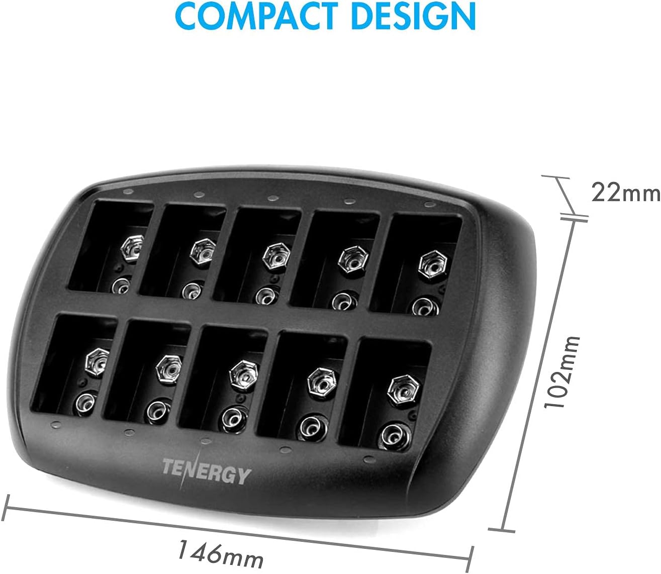 9V Rechargeable Batteries 600mAh 10PCS with 10-Slot Charger N796