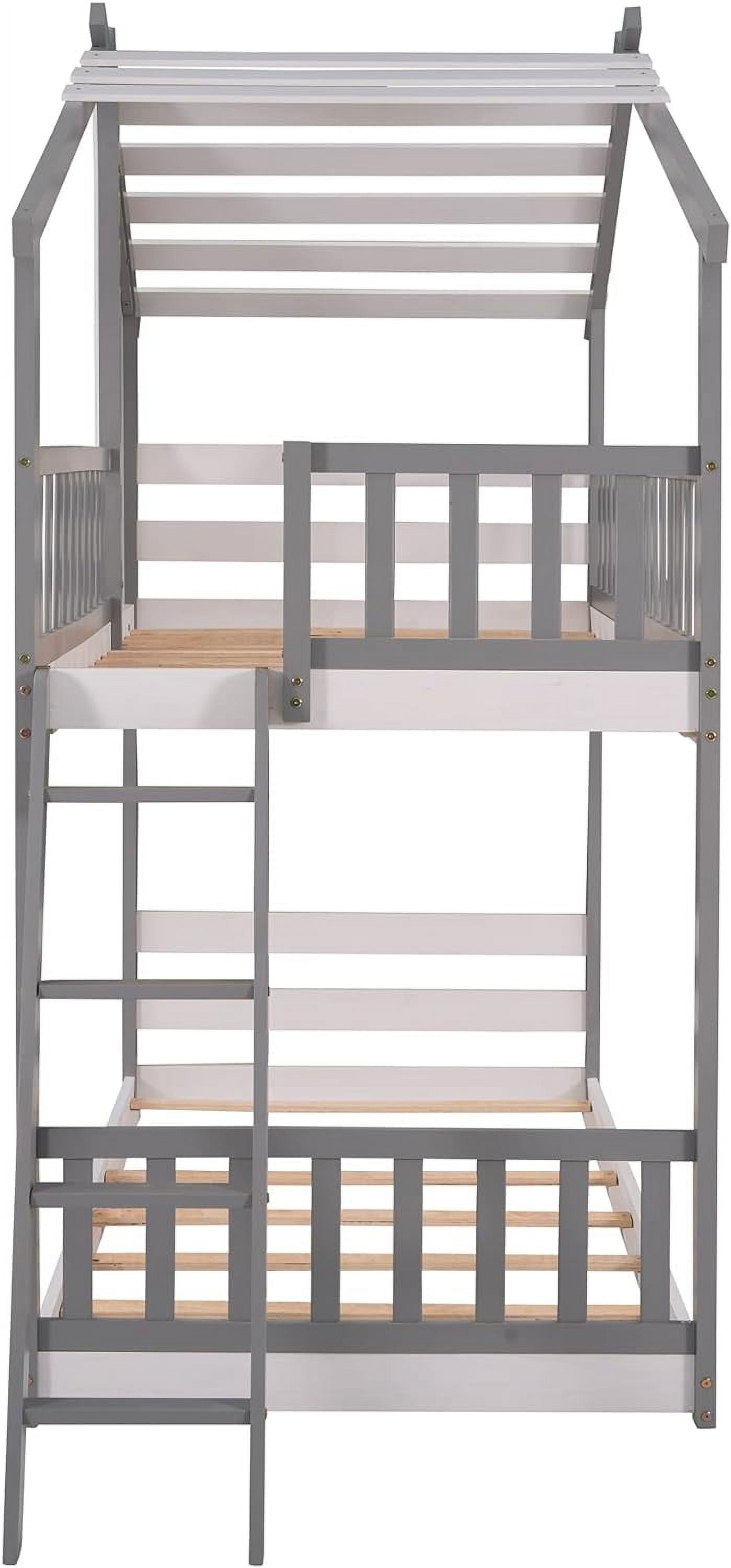 Gray Wood Kids Bunk Bed with Ladder D4662