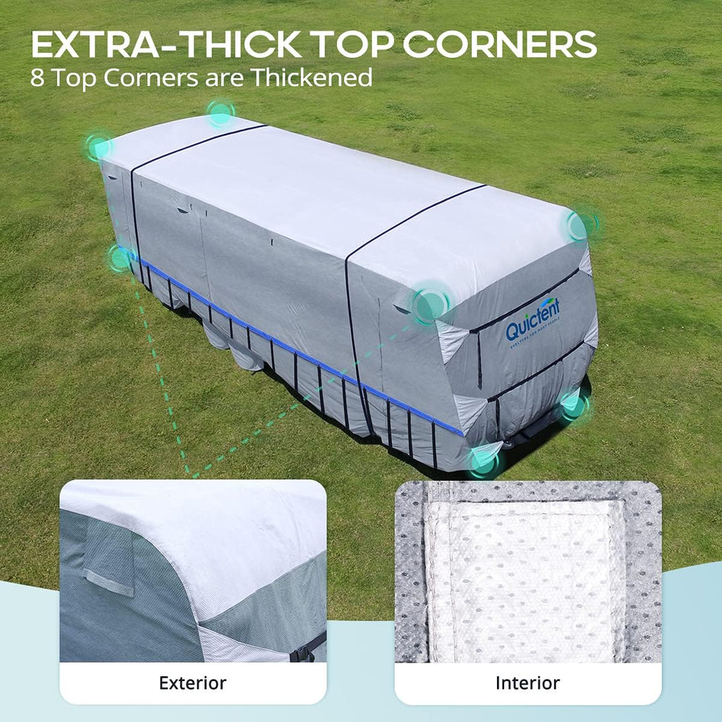 5th Wheel RV Cover, Extra-Thick 6-ply, Fits 37 - 41Ft Motorhome, Waterproof Rip-Stop, with 2 Windproof Straps, 4 Tire Covers O366