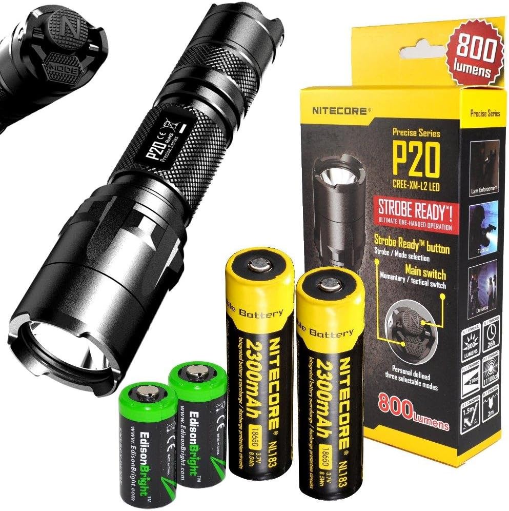 800 Lumen LED Tactical Flashlight with 2 Rechargeable 18650 Batteries and 2 CR123A Lithium Batteries R4215