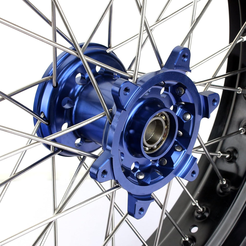 17" X 4.25" Supermoto Rear Complete Wheel Set Rim Spokes Blue Hub T47187