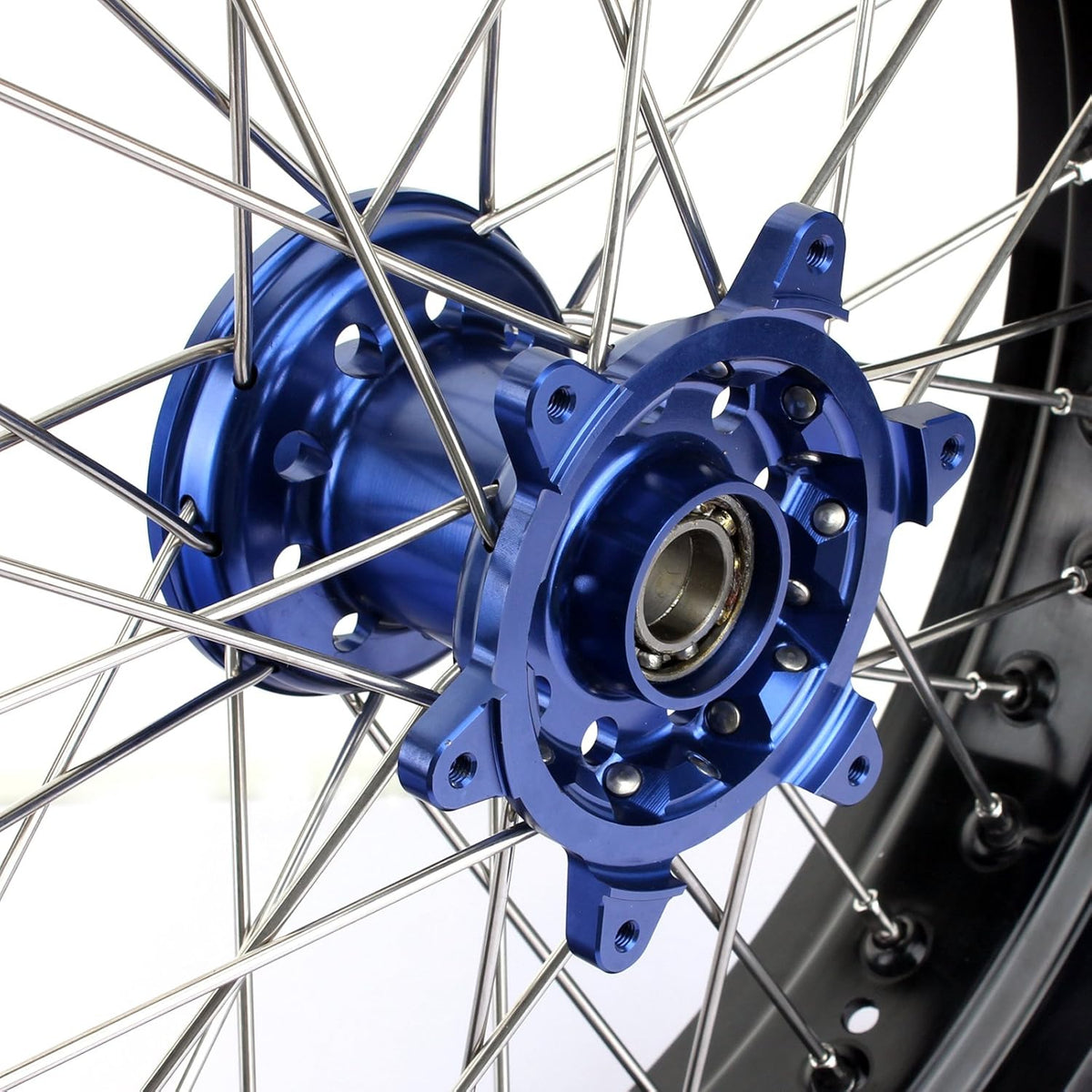17" X 4.25" Supermoto Rear Complete Wheel Set Rim Spokes Blue Hub T47187
