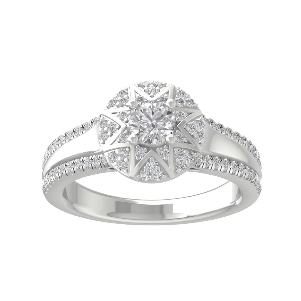 14K White Gold Diamond Halo Engagement Ring M29458