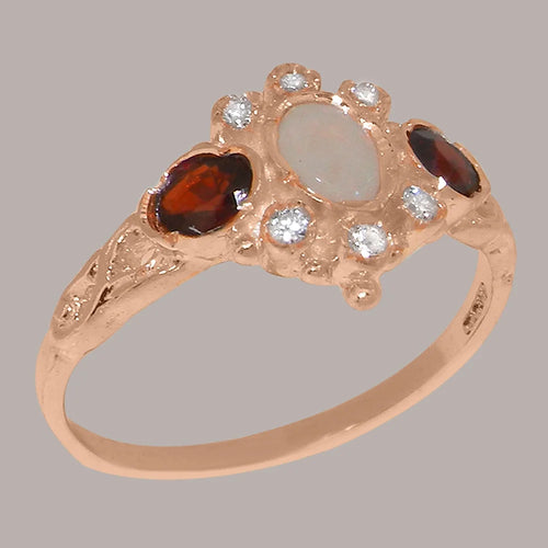 10k Rose Gold Opal Diamond Garnet Ring B4721