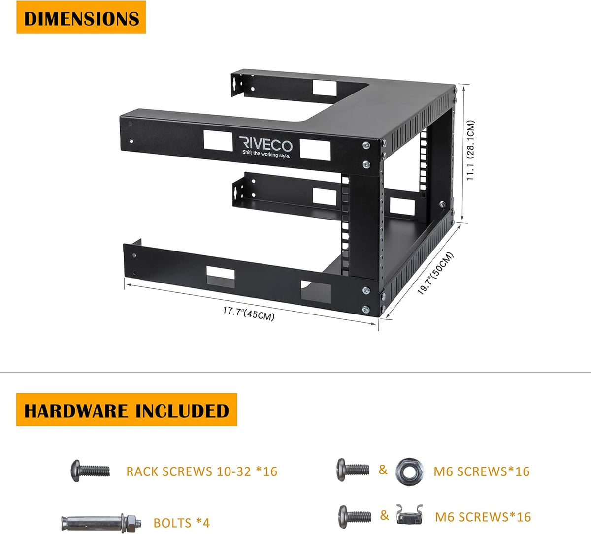 19 Wall Mount Network Rack 2 Post Open Frame Cabinet Black Pack of 2 Z2835