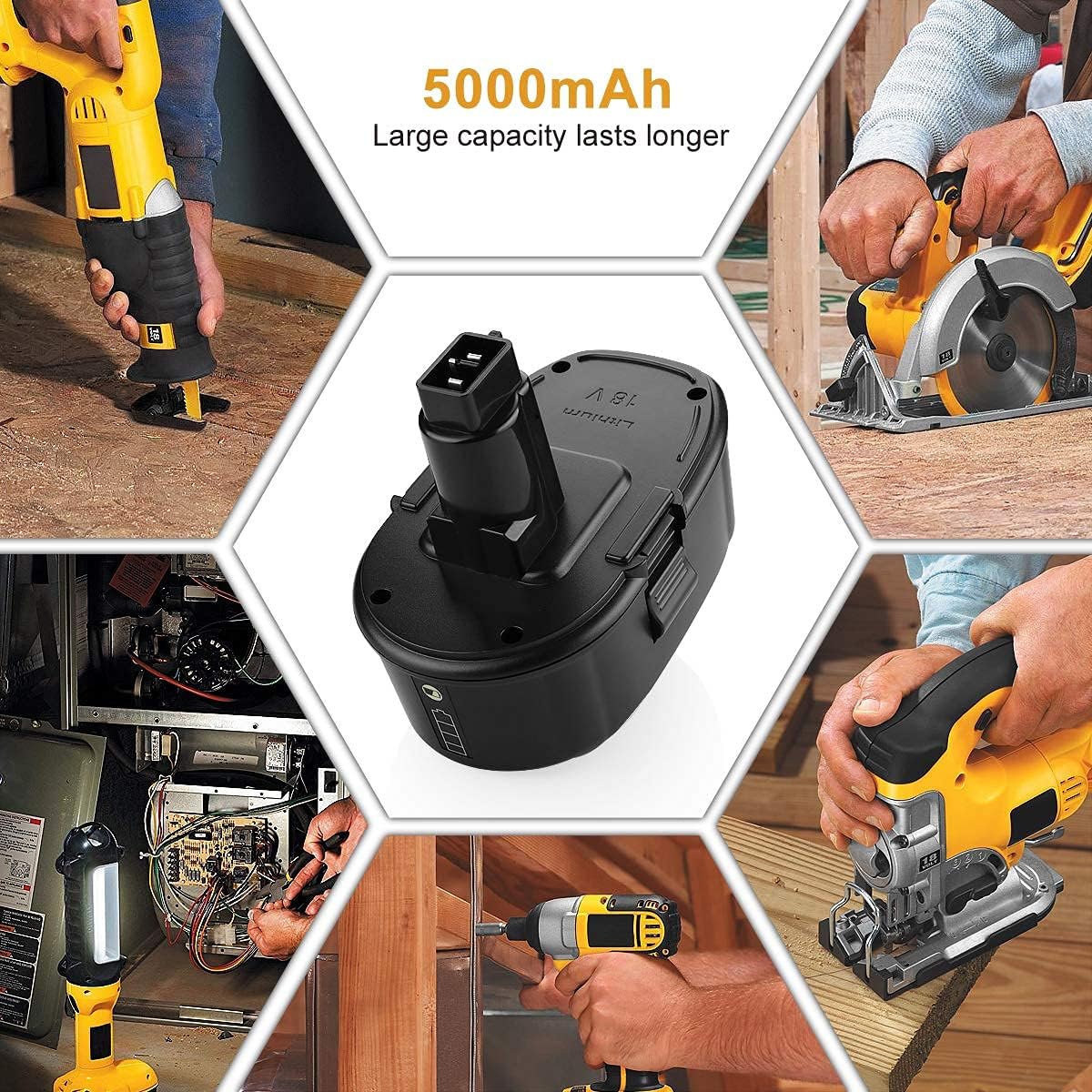 2Pack 5.0Ah Lithium Battery for Dewalt 18V R72228