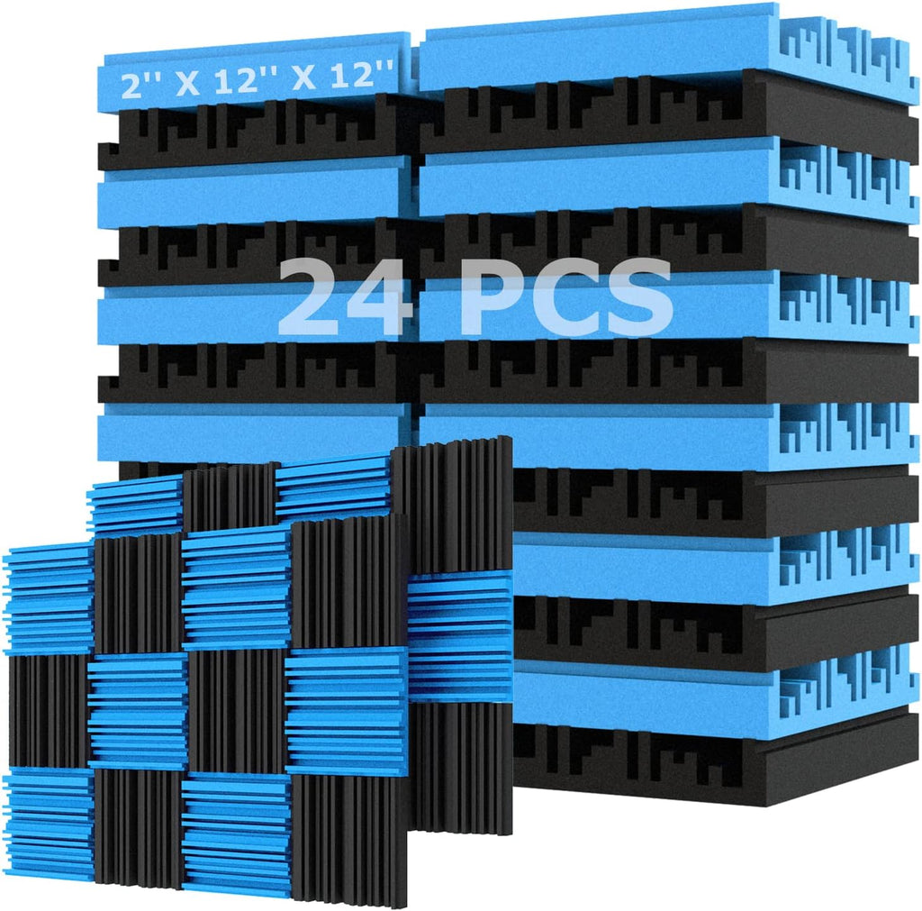 24 Pack Acoustic Foam Panels Black & Blue O27469