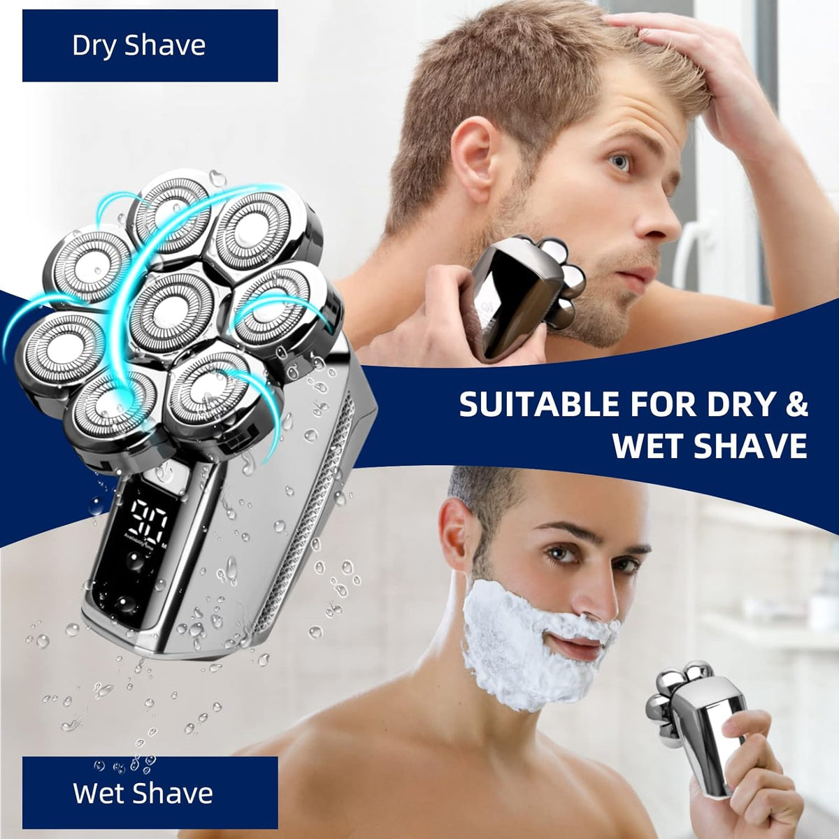 Electric 8D Head Shaver with Floating Head, IP65 Waterproof Rotary Shaver Grooming Kit Pack of 2 F727