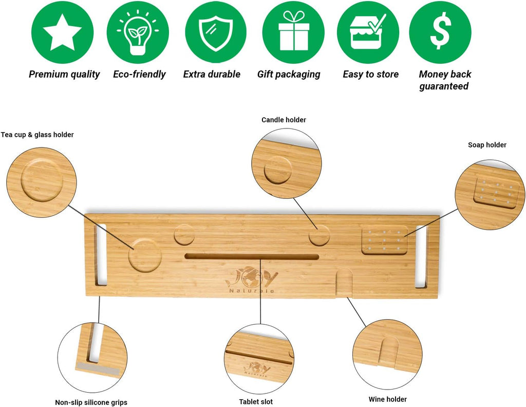 Bamboo Bathtub Caddy Tray, Pack of 2 D998