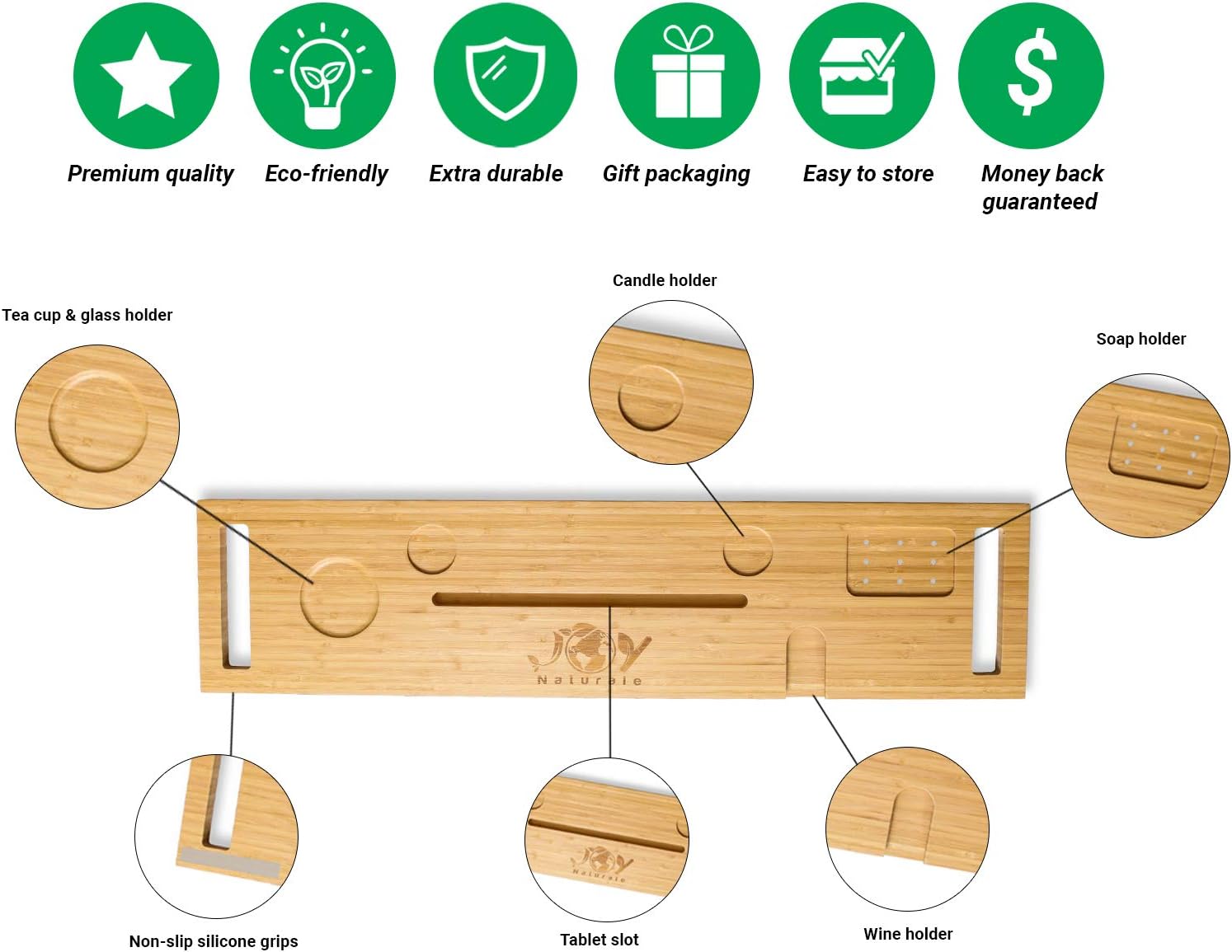 Bamboo Bathtub Caddy Tray, Pack of 2 D998
