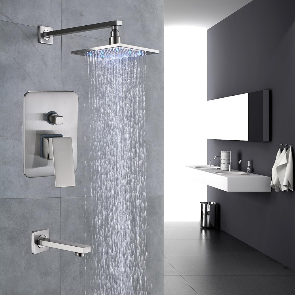 Brushed Nickel 8-inch Rainfall Shower Set with Tub Spout Tap T703