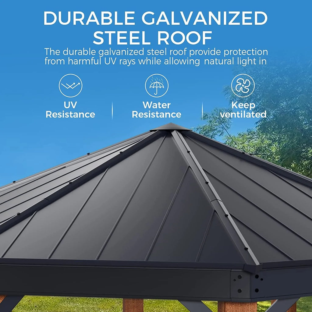 Outdoor Galvanized Steel Roof Gazebo Pergola with Privacy Curtains and Nettings N338937