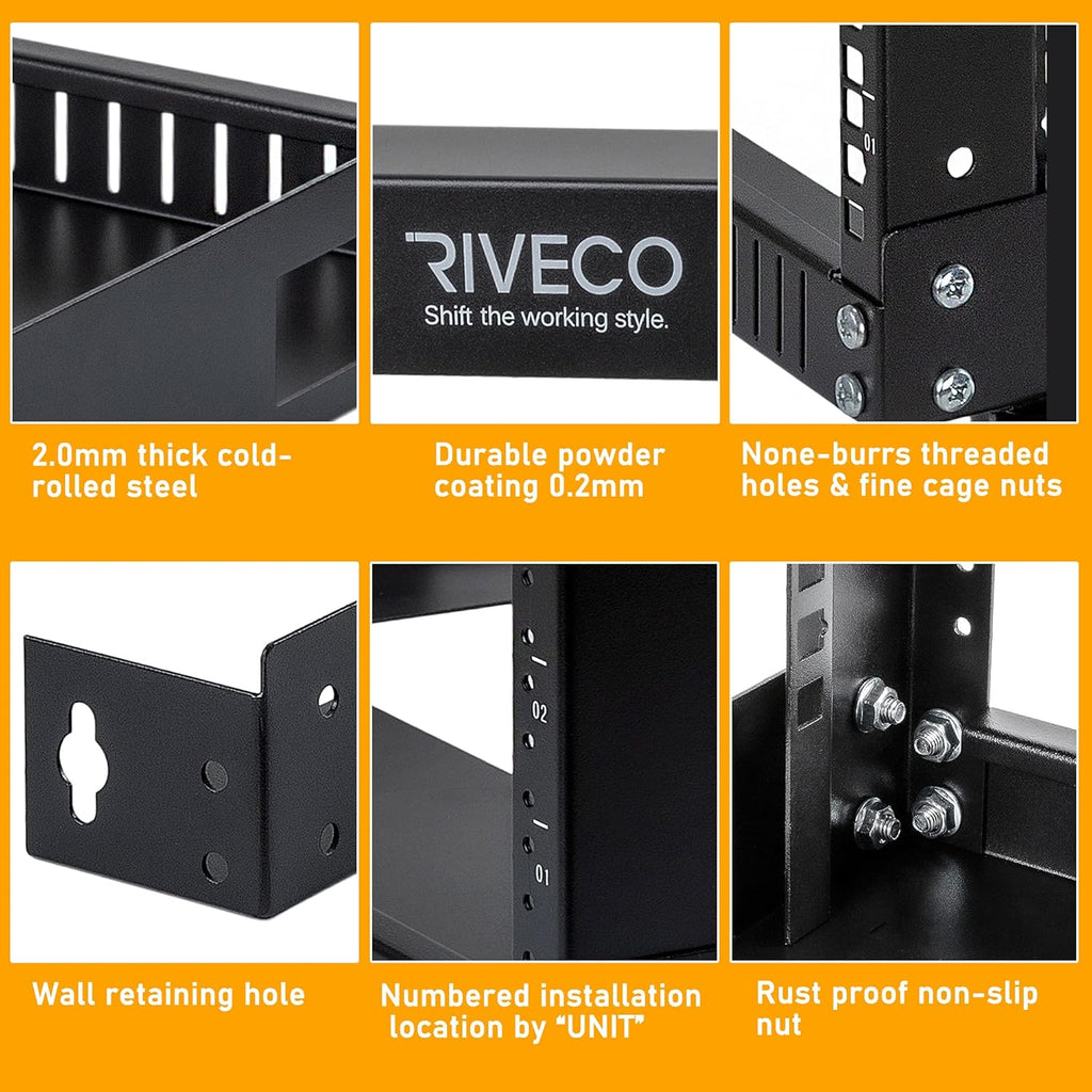 19 Wall Mount Network Rack 2 Post Open Frame Cabinet Black Pack of 2 Z2835
