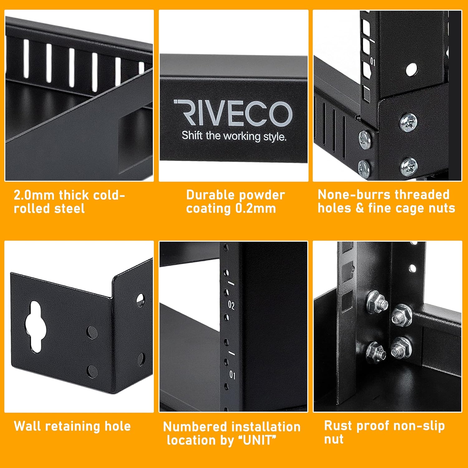 19 Wall Mount Network Rack 2 Post Open Frame Cabinet Black Pack of 2 Z2835