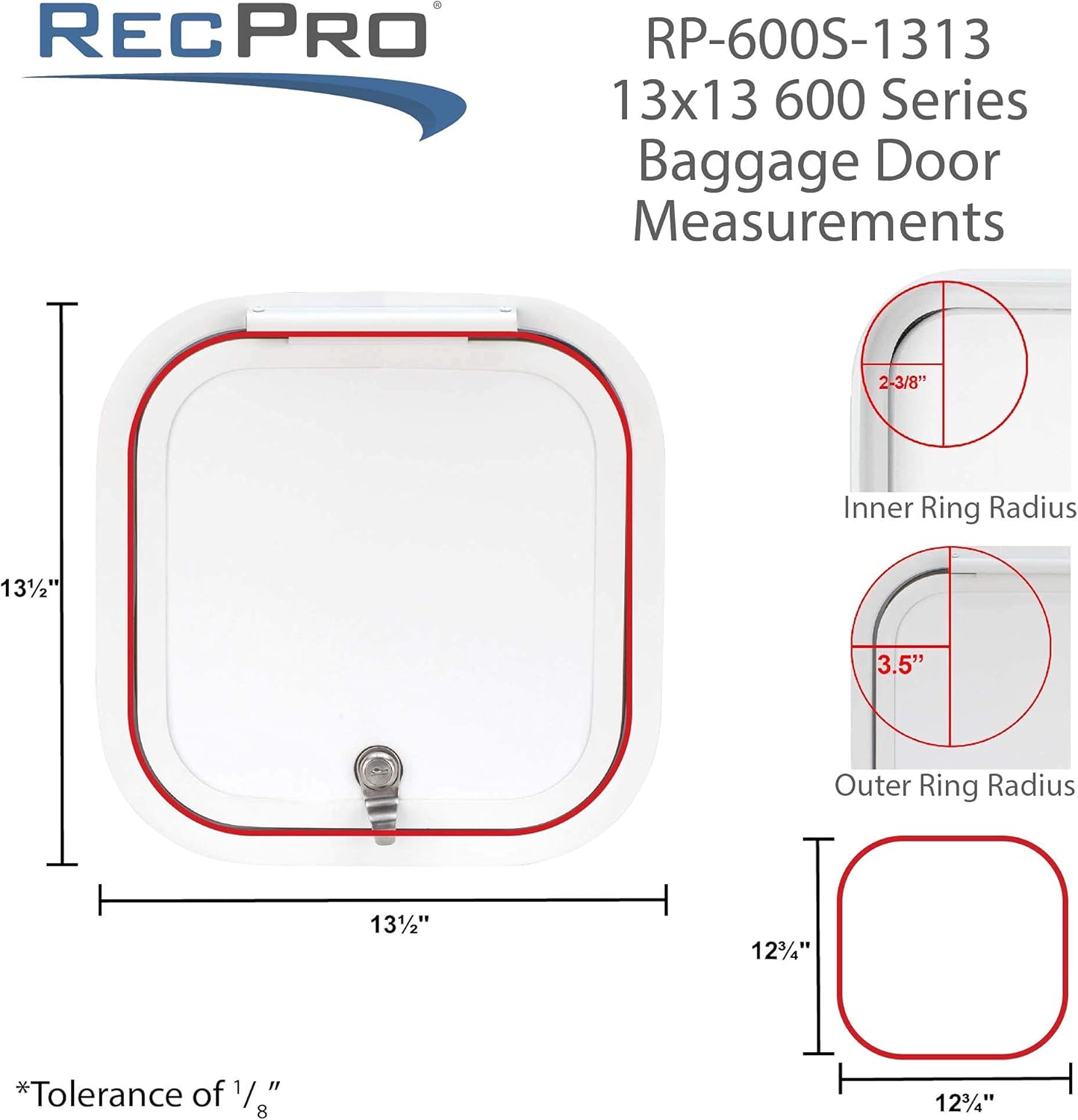 RV Baggage Door 13 Wide x 13 High with Rounded Corners Z158180