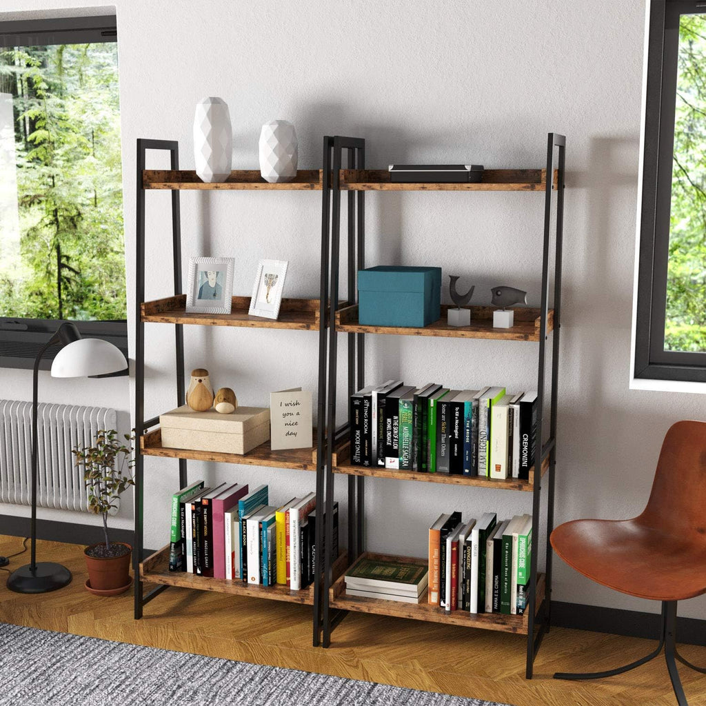 Industrial Bookshelf 4-Tier Ladder Shelf with Metal Frame S24107