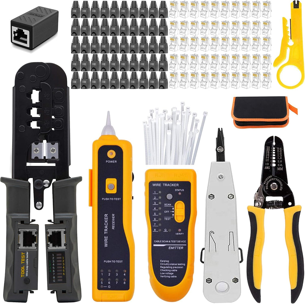 RJ45 Crimping Tool Kit, Lan Cable Tester, Wire Crimper Connector Stripper Cutter, Black, Pack of 2 G441839