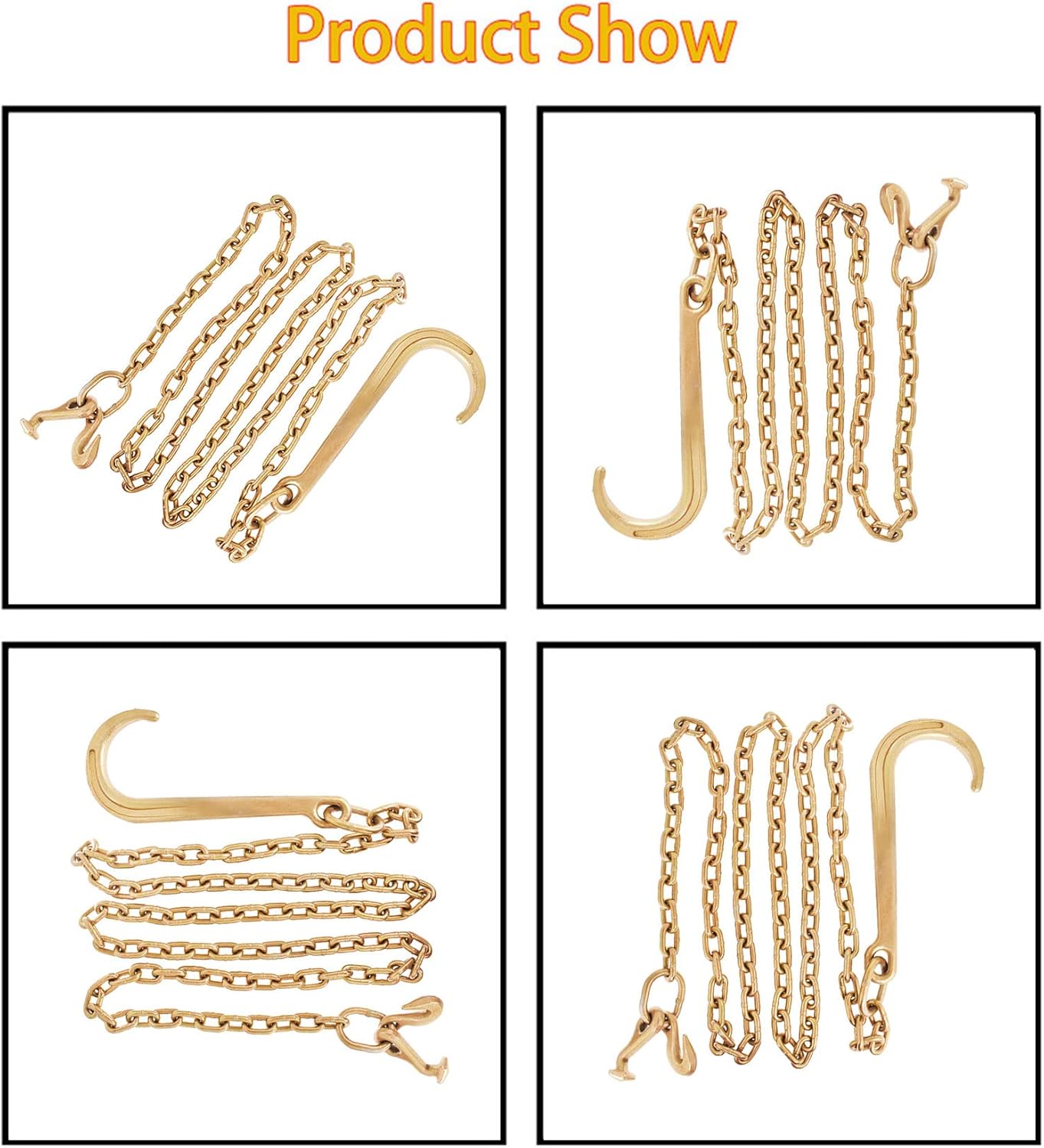Grade 70 Tow Chain 5/16 x 10 FT with J Hook Recovery Pack of 2 W24538