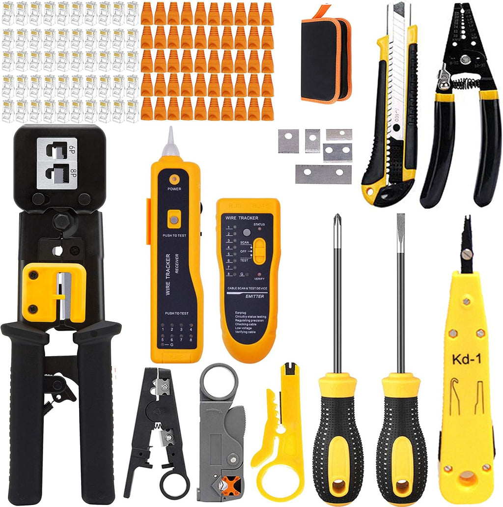 RJ45 Crimping Tool Kit, Lan Cable Tester, Wire Crimper Connector Stripper Cutter, Black, Pack of 2 G441839