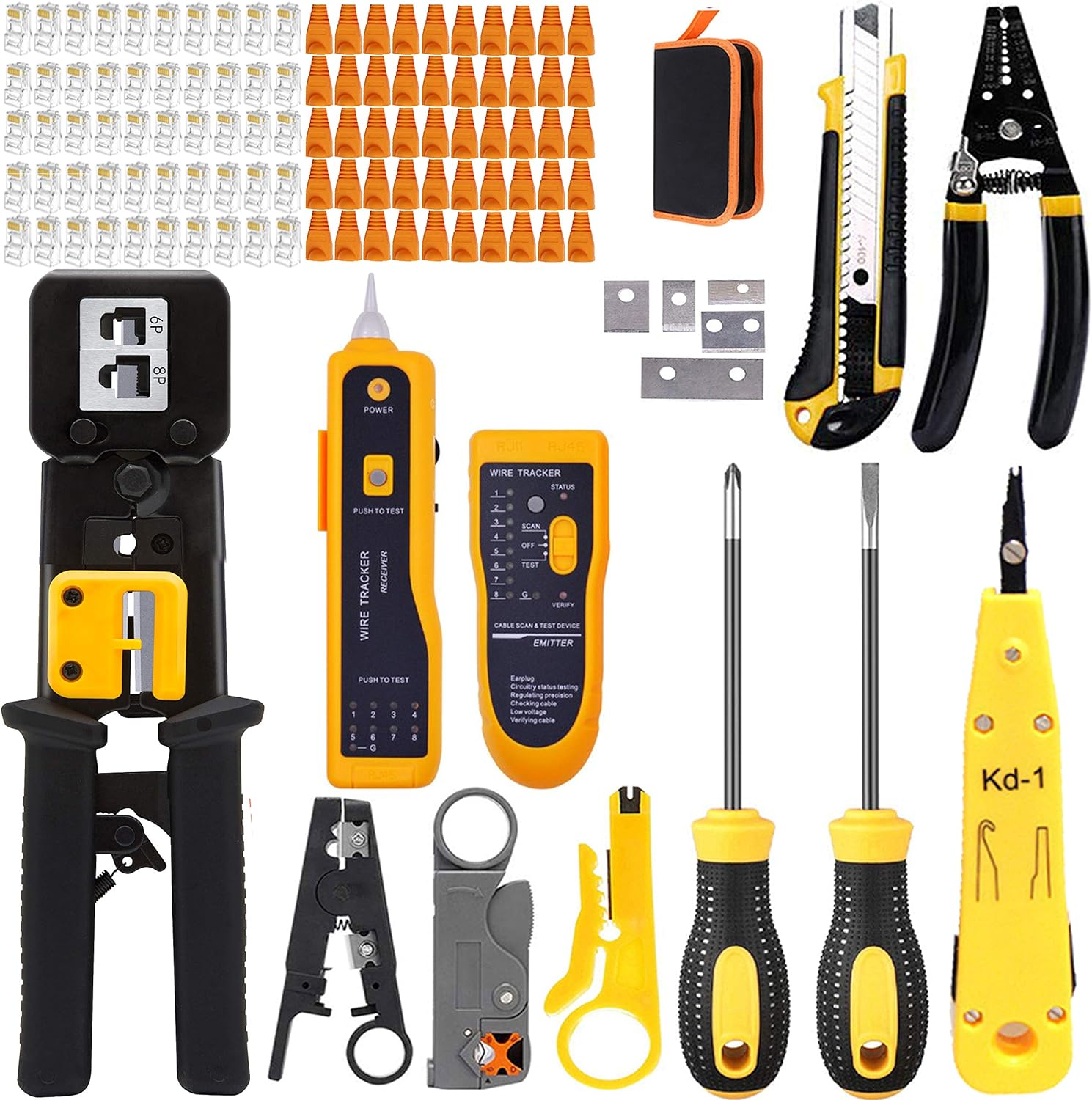 RJ45 Crimping Tool Kit, Lan Cable Tester, Wire Crimper Connector Stripper Cutter, Black, Pack of 2 G441839