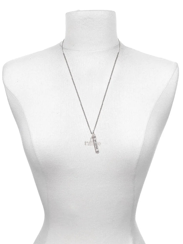 Silvertone Large Bar Charm Necklace, 23" W28257