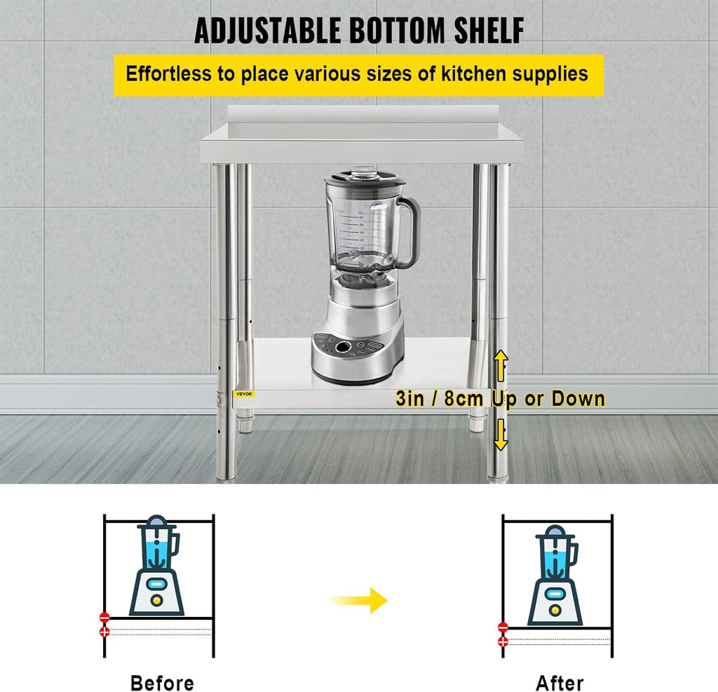 Stainless Steel Prep Table with Backsplash and Adjustable Undershelf T47522