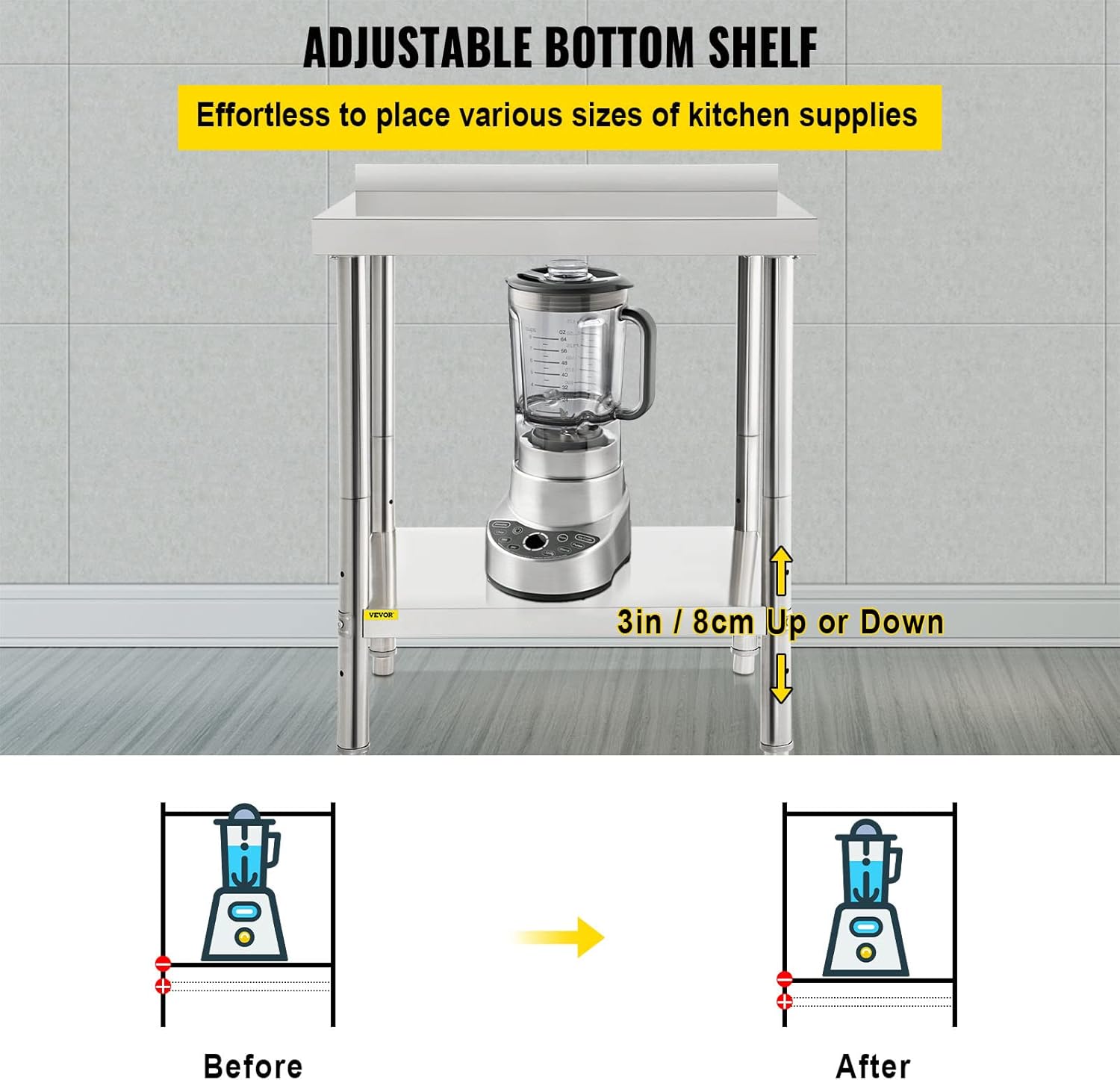 Stainless Steel Prep Table with Backsplash and Adjustable Undershelf T47522