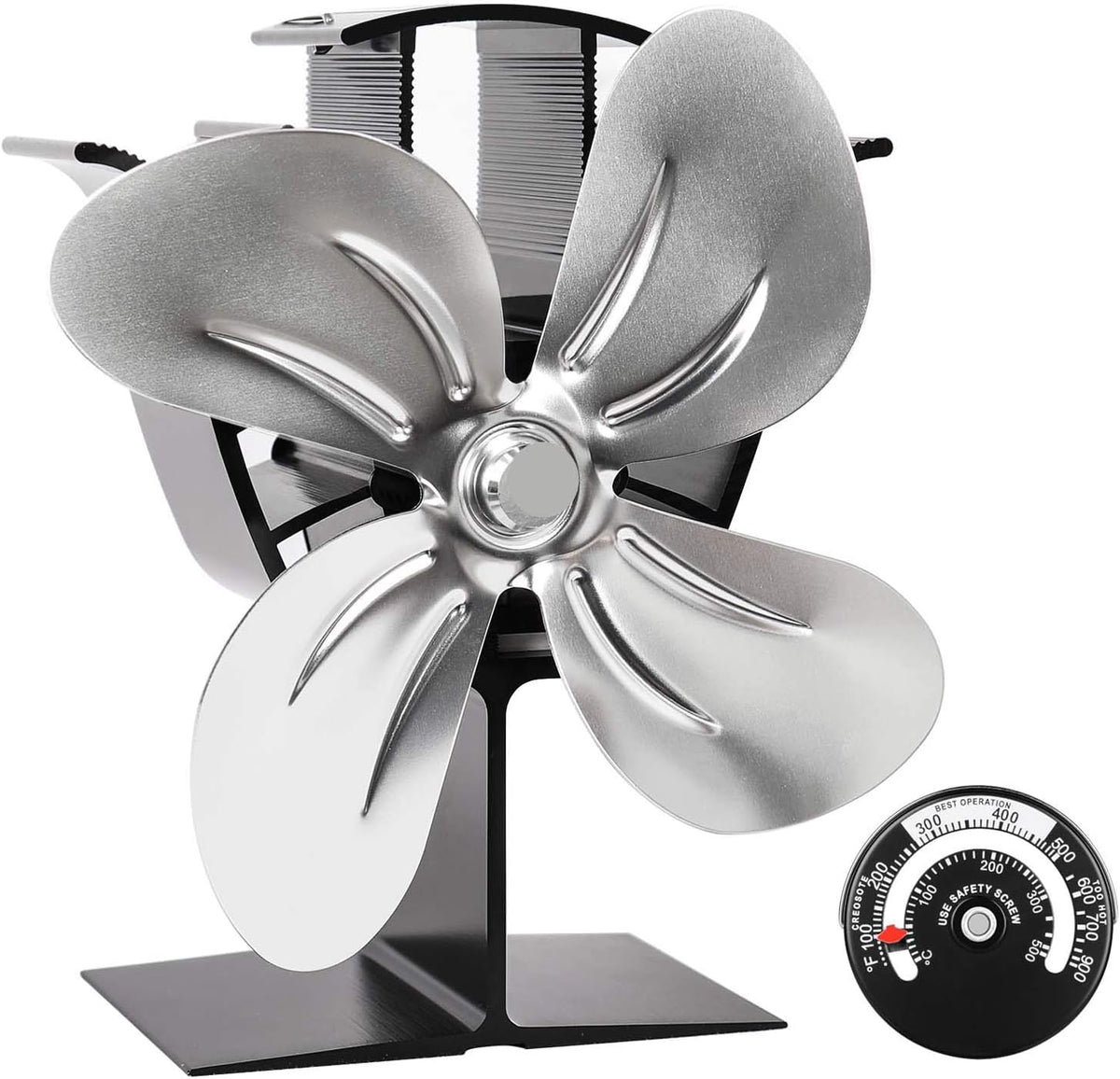 Silver Pack of 2 Aluminium Stove Fan with Magnetic Thermometer D687825