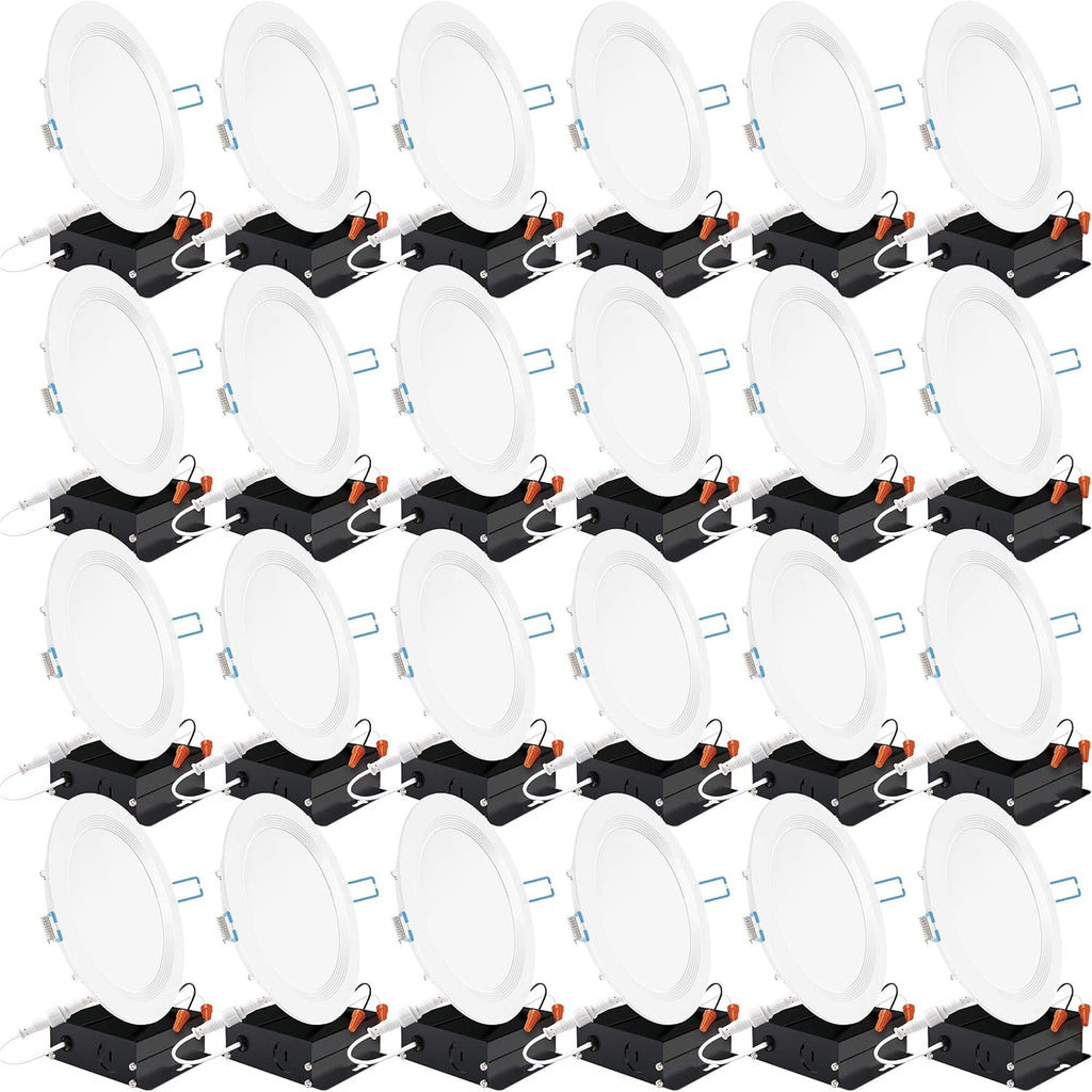 24 Pack 6 Inch Ultra Thin LED Recessed Ceiling Lights, 3000K Warm White, Dimmable 14W, Canless Wafer Thin with Junction Box E911714
