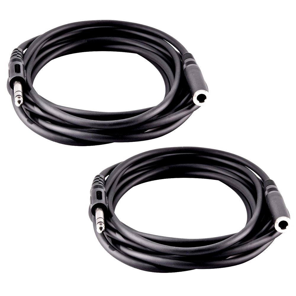 2 Pack of 25' Headphone Extender Cable 1/4 TRS Male to 1/4 Female K82364