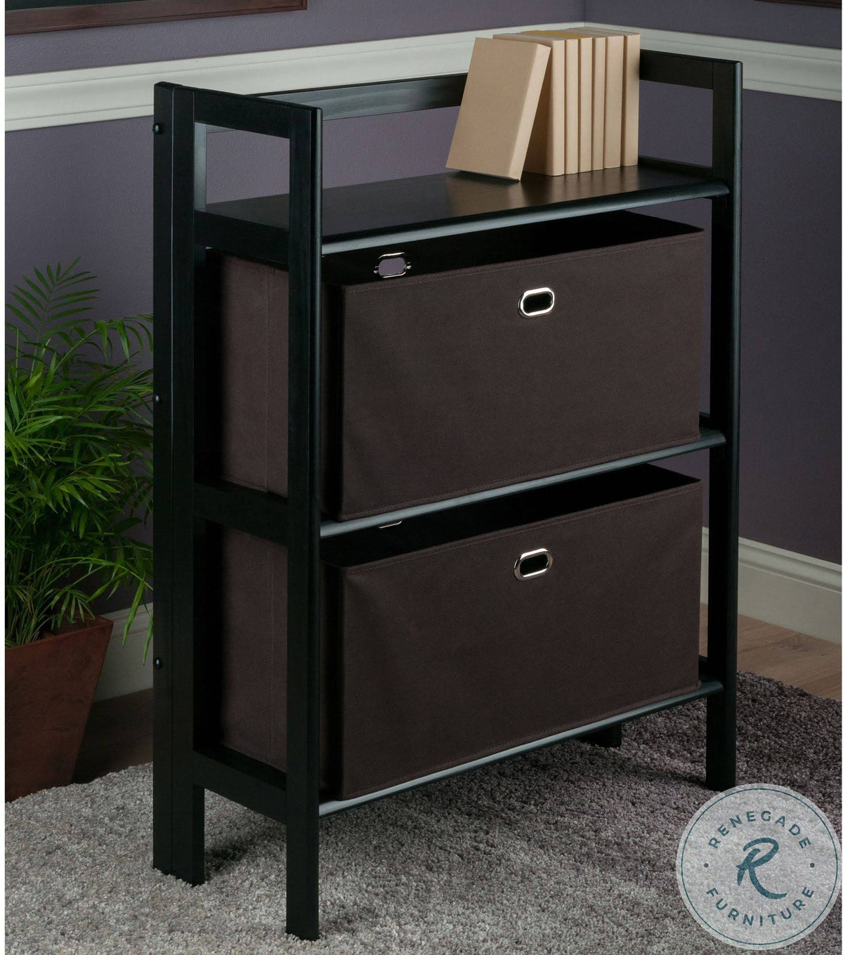 3-Pc Folding Bookcase with Fabric Basket Z65453
