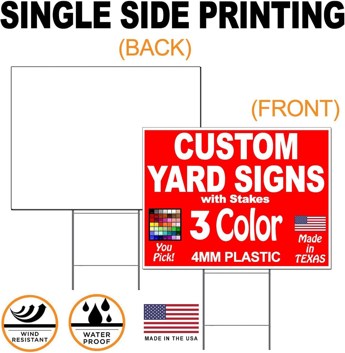 Custom Yard Signs 18"x12" Single Sided, Metal Stakes Included M678