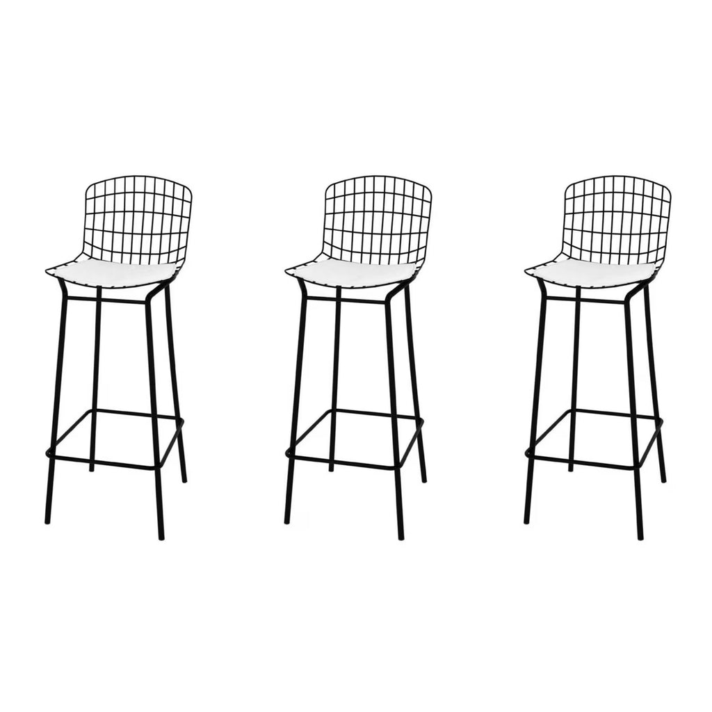 Black and White Barstool, Set of 3 with Seat Cushion M77797