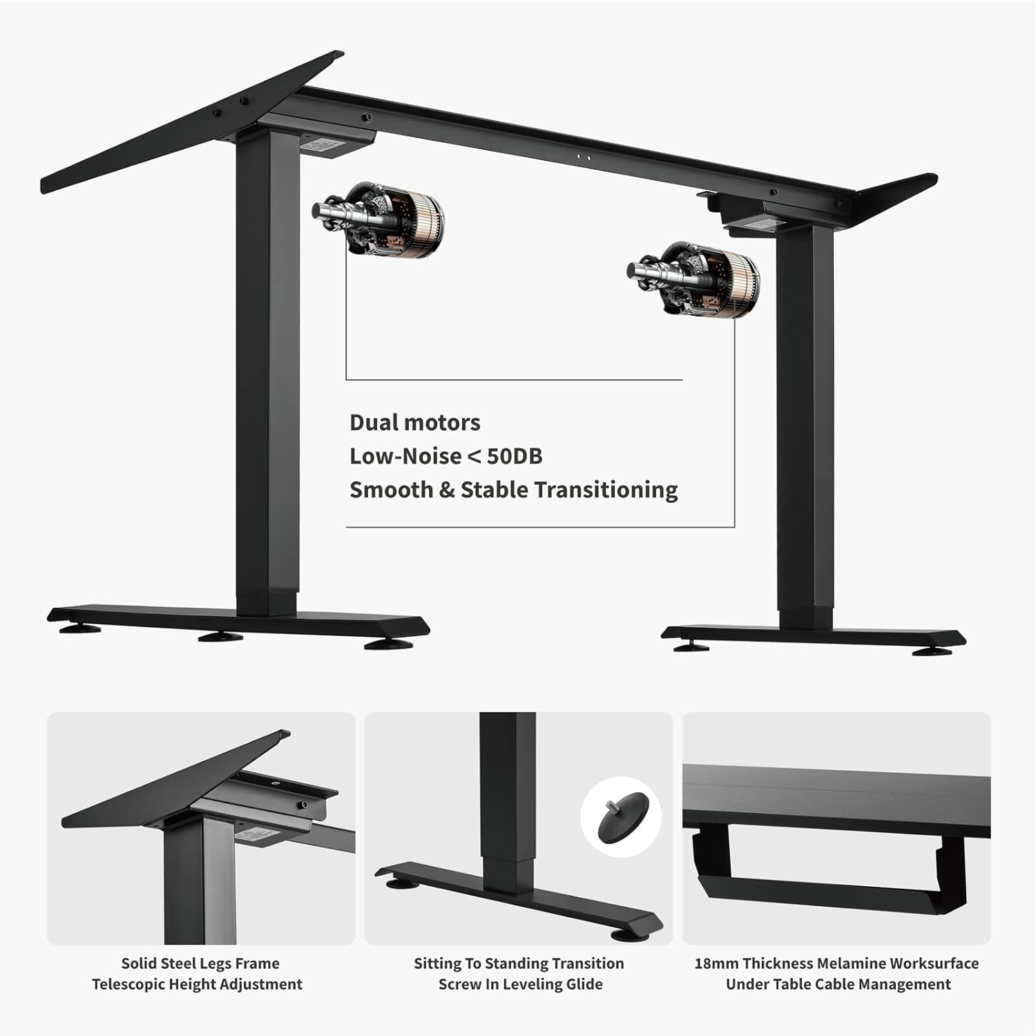 55Inch Electric Height Adjustable L-Shape Corner Desk with Cable Tray I377