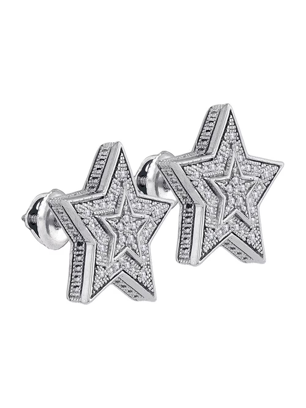 Sterling Silver Diamond Star Cluster Stud Earrings 1/10 Cttw D806143